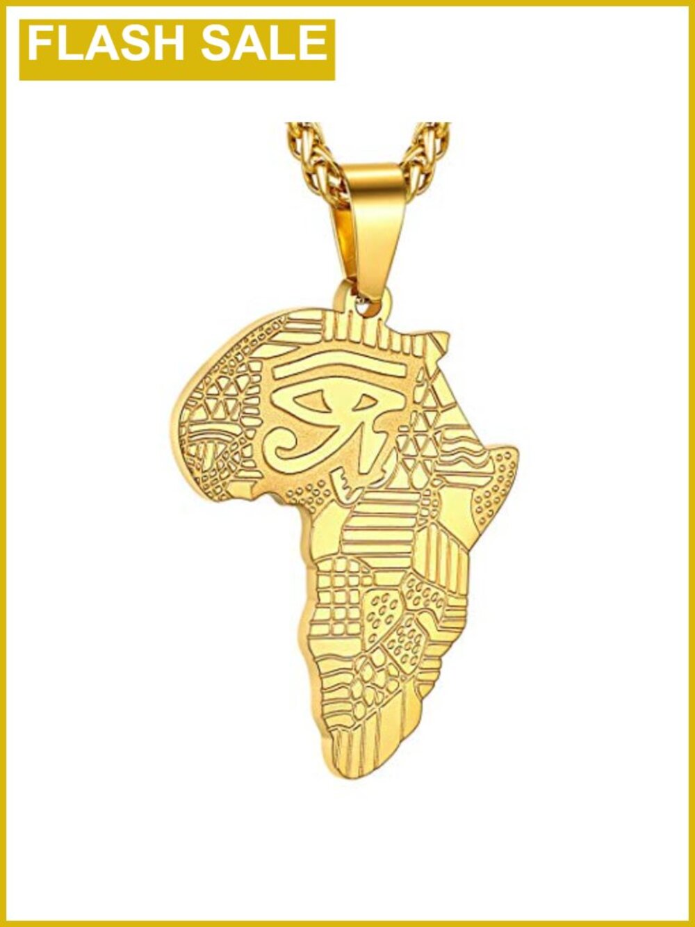 Africa Map Eye of Horus Pendant Necklace Stainless Steel Gold Plated Hip Hop